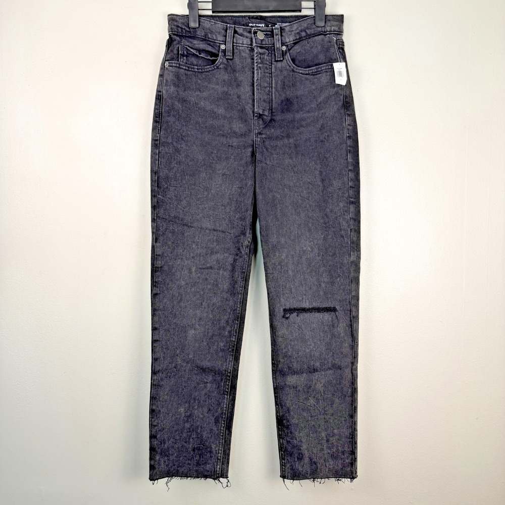 Old Navy Sky-Hi Straight Jeans Women 4 Black Extra High Rise Secret Slim Pockets